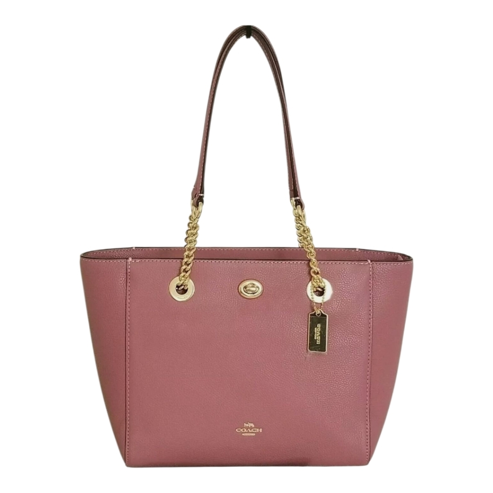 COACH 57107 Dusty Rose Pink Pebbled Leather Turnlock Tote Bag‎ Purse New